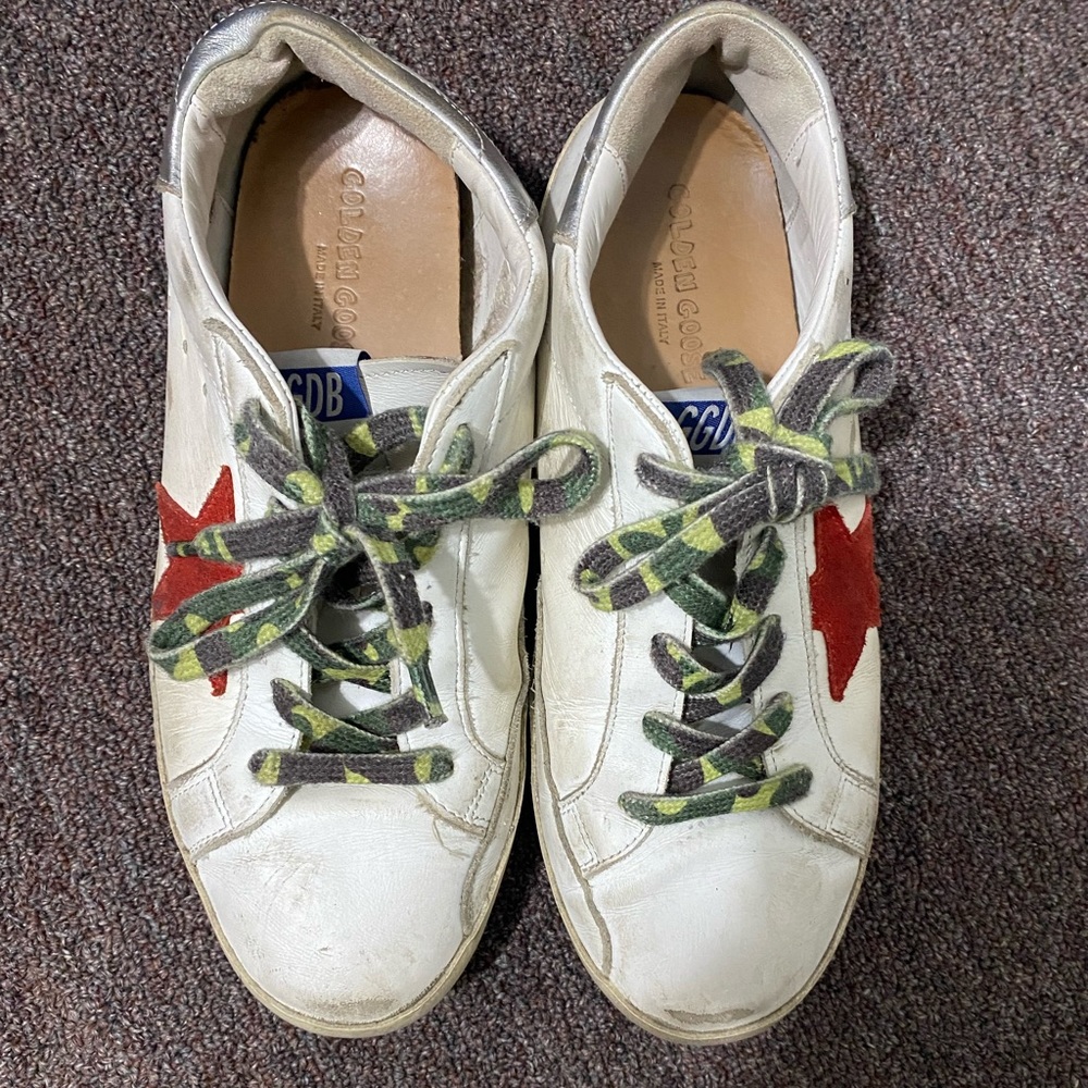 Golden goose womens superstar low top camouflage lace white sneakers size 40